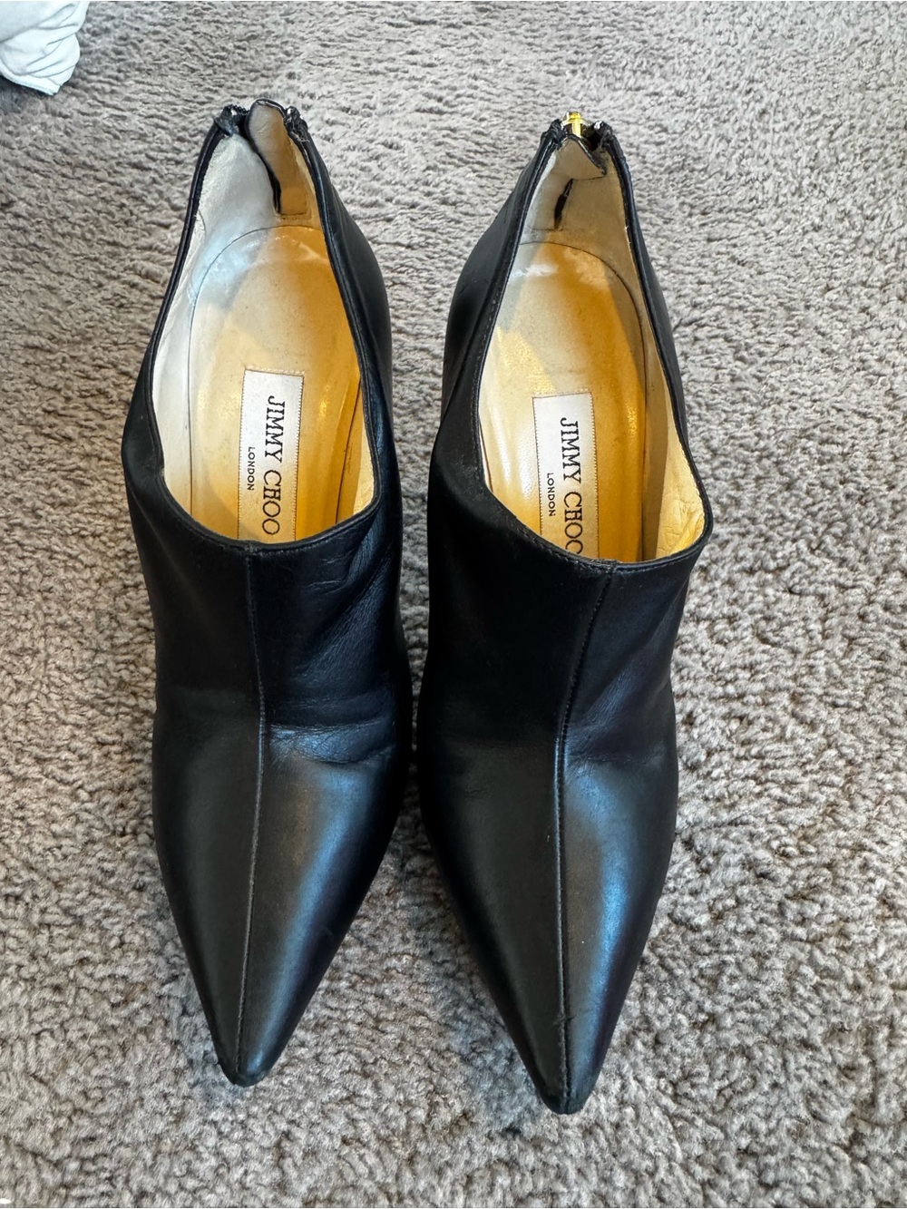 Jimmy Choo Black Pointed Leather Ankle Booties with Rear Zip